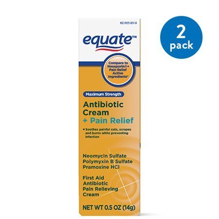 Crema antibiótica Equate Maximum Strength + Alivio del dolor, 1 oz, paquete de 2